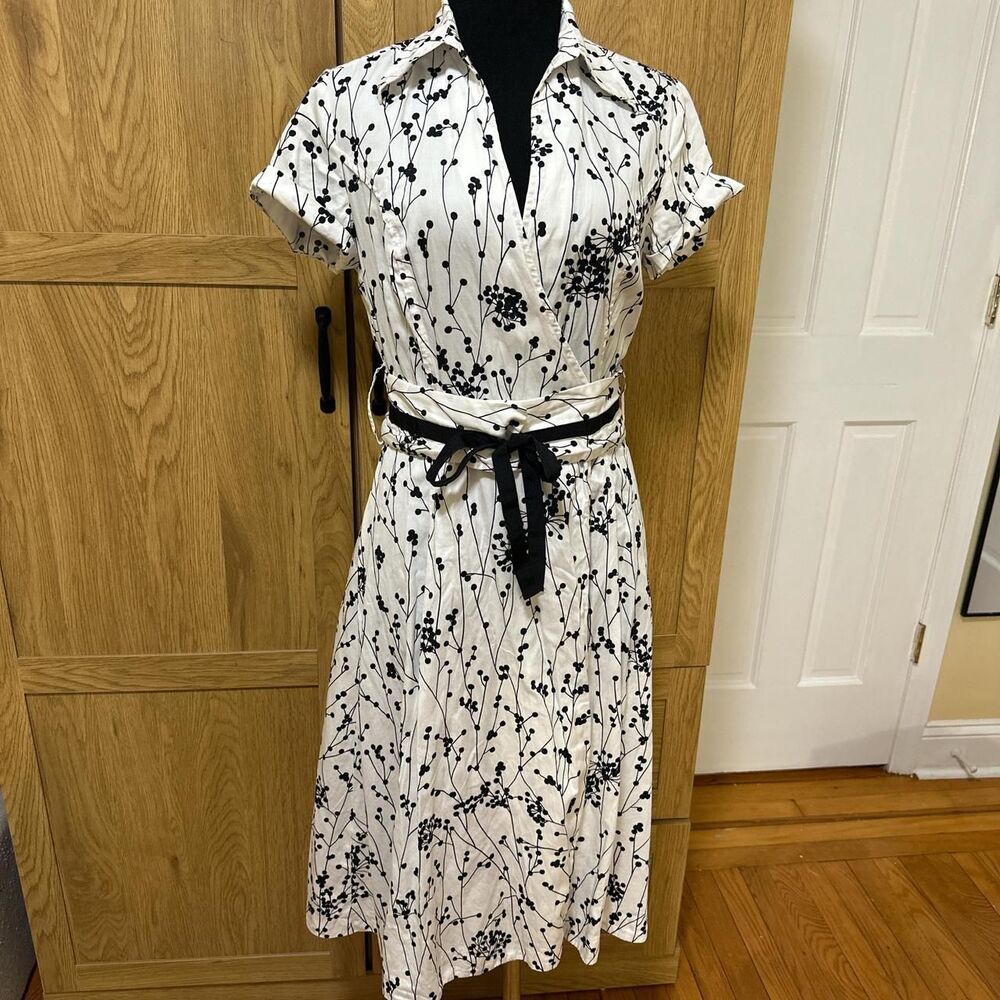 MNG Suit Mango Cotton Wrap a-line fit-and-flare Midi Dress Floral Belted Medium